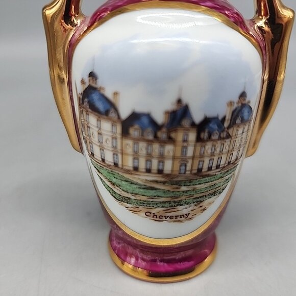 Vintage Gilded Limoges Lourdes Porcelain VaseCheverny Red Gold 4" - Picture 2 of 5